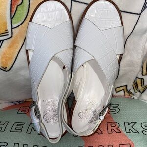 Vince Camuto White Croc-Embossed Sandals
